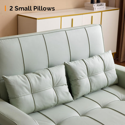 VINGLI Green Futon Sofa Bed Convertible Loveseat Sleeper Couch, Faux Leather Pullout Sofa Fold Out Couch Bed with USB Ports, Cup Holders, Armrest for Living Room, Bedroom Apartment Room