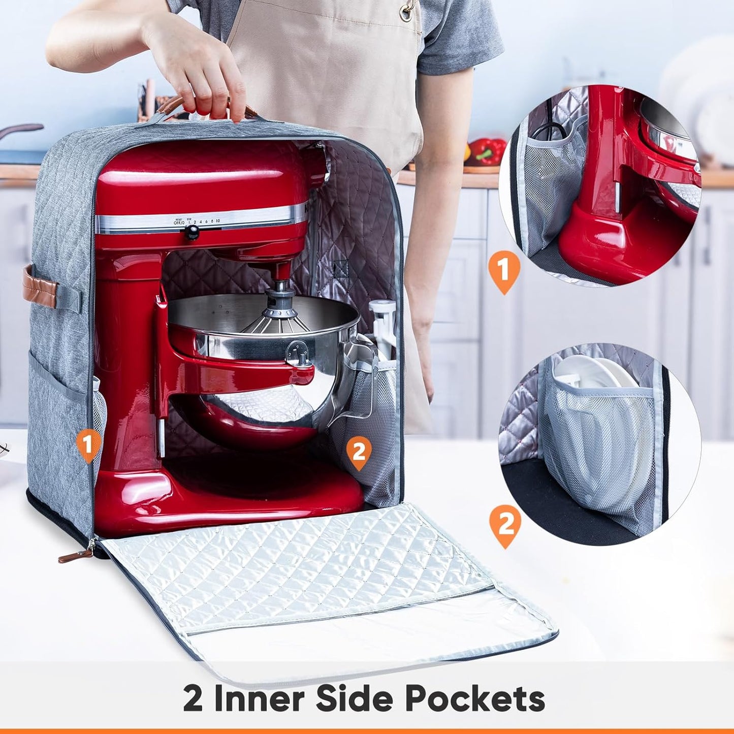 BAGSPRITE Stand Mixer Cover with Appliance Sliders Base, Compatible with KitchenAid Mixer, Storage Bag with Pockets