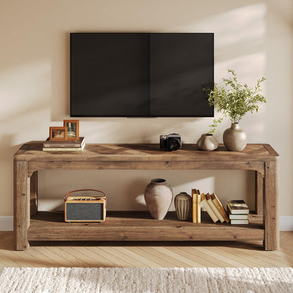 LITTLE TREE Solid Wood TV Stand with Open Storage Shelves, Farmhouse TV Stand for 65-Inch TV, Mid Century Modern TV Stand for Living Room, Bedroom - 63" Rustic Brown