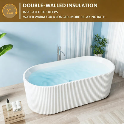 67" Acrylic Freestanding Soaking Bathtub, Deep Ergonomic Design with Lumbar Support, Integrated Overflow Drain, Non-Slip Base,cUPC Certified Modern Bathroom Tub, Easy Installation for Bathroom