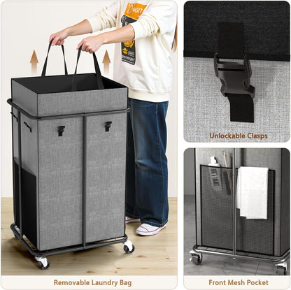 ZATOCL 150L Large Laundry Basket with Wheels, Rolling Laundry Hamper with Removable Laundry Bag & Metal Frame, Oxford