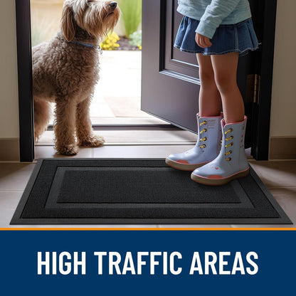 OLANLY Indoor Outdoor Front Door Mat - Waterproof All-Weather Doormat, Easy Clean, 29.5x17, Jet Black