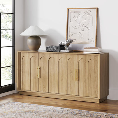 FORTUNETEC Sideboard Buffet Cabinet with Storage, Modern Accent Cabinet with Arched Doors, Boho Modular Media Console, 67" Large Minimalist Credenza for Living Room Kitchen Dining Room Entryway, Oak