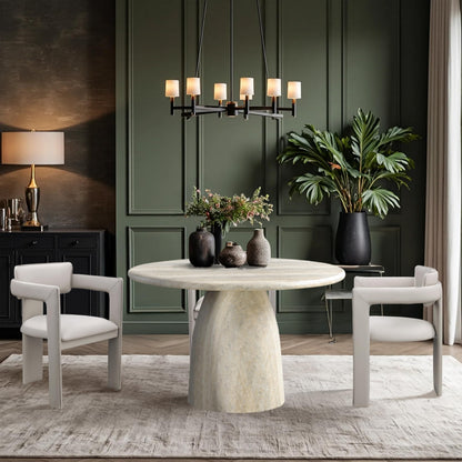 Meridian Furniture 701Travertine-T Cosenza Collection Art Deco 48.5" Indoor/Outdoor Concrete Dining Table with Travertine Finish, 48.5" W x 48.5" D x 30" H, Travertine