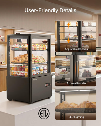 Upstreman Countertop Pastry Display Refrigerator, 2.0 Cu.Ft Commercial Cake Display Refrigerator, Bakery Showcase with LED Light, Digital Thermostat, for Café, Restaurant, Convenience Store, CD20