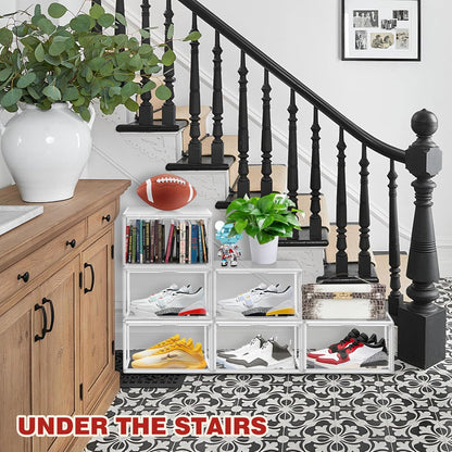 1 Pack 12 Closet Clear Shoe Boxes Size Shoe Storage Organizer for Stackable Shoes Rack Handbag Organizer Plastic