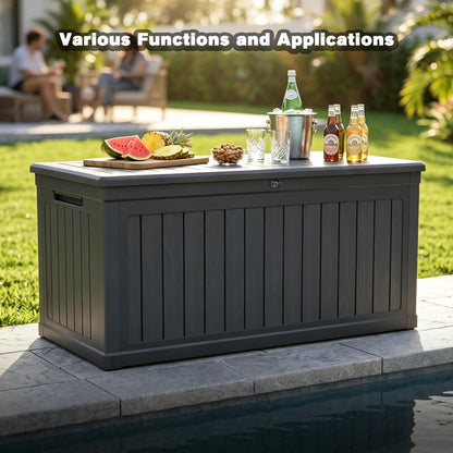 Seeheool 260 Gallon Large Outdoor Storage XXL Deck Box for Patio Furniture, Outdoor Cushions, Garden Tools and Sports/Pools Equipment, Waterproof Resin, Lockable, Black