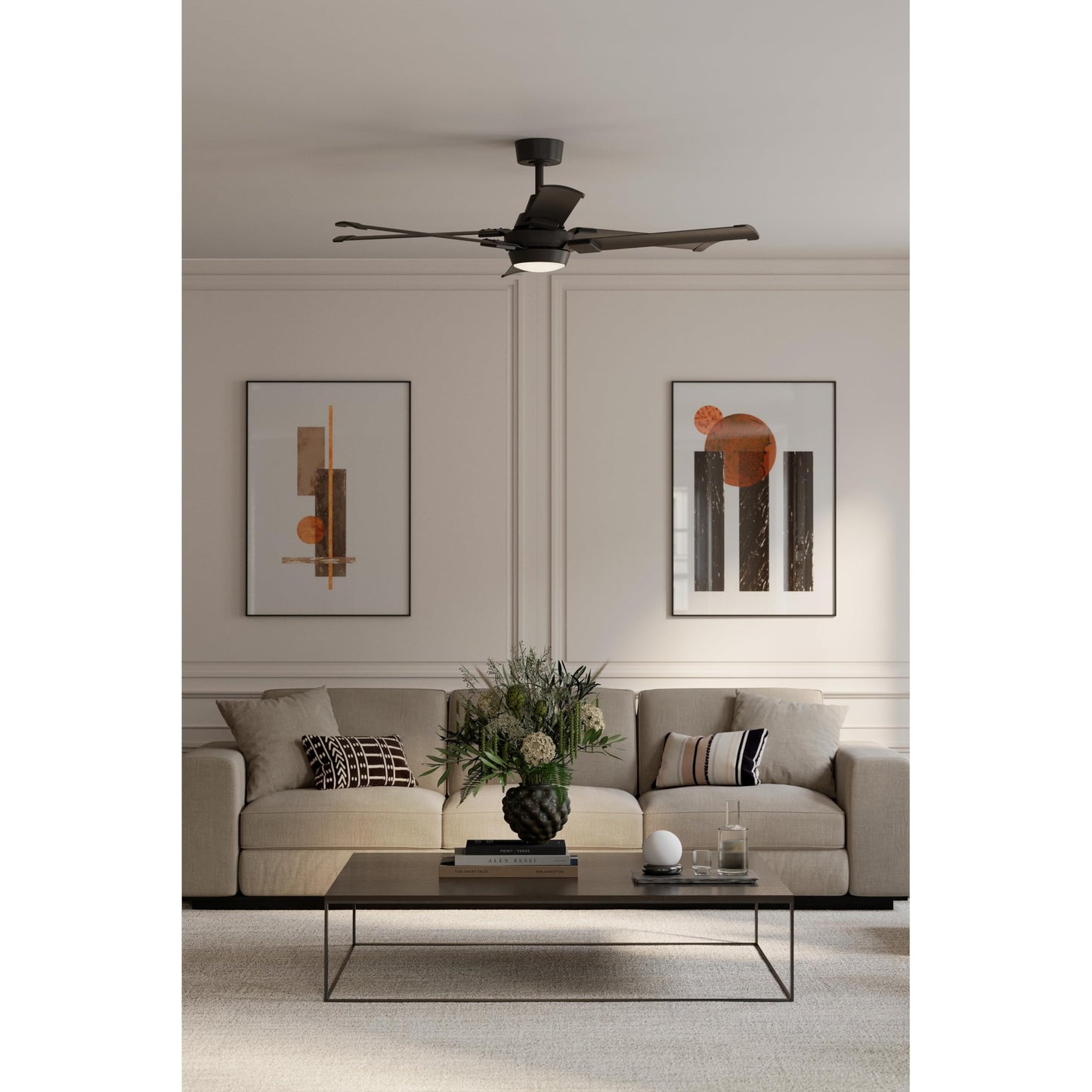 MINKA-AIRE Soarin 56" 6-Blade 5CCT LED Smart Ceiling Fan - Coal and Coal Blades with White Lens