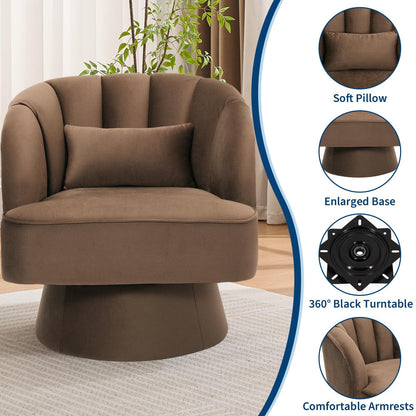 IDEALHOUSE Swivel Accent Chair with Armrests, 360° Mid Century Modern Swivel Barrel Chair, Modern Cozy Velvet Armchair for Living Room, Bedroom, Small Space, Brown