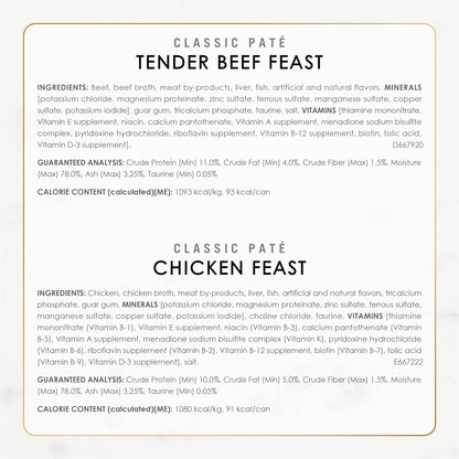 Purina Fancy Feast Chicken and Beef Classic Pate Collection Grain Free Wet Cat Food Variety Pack - (Pack of 24) 3 Oz. Pull-Top Cans