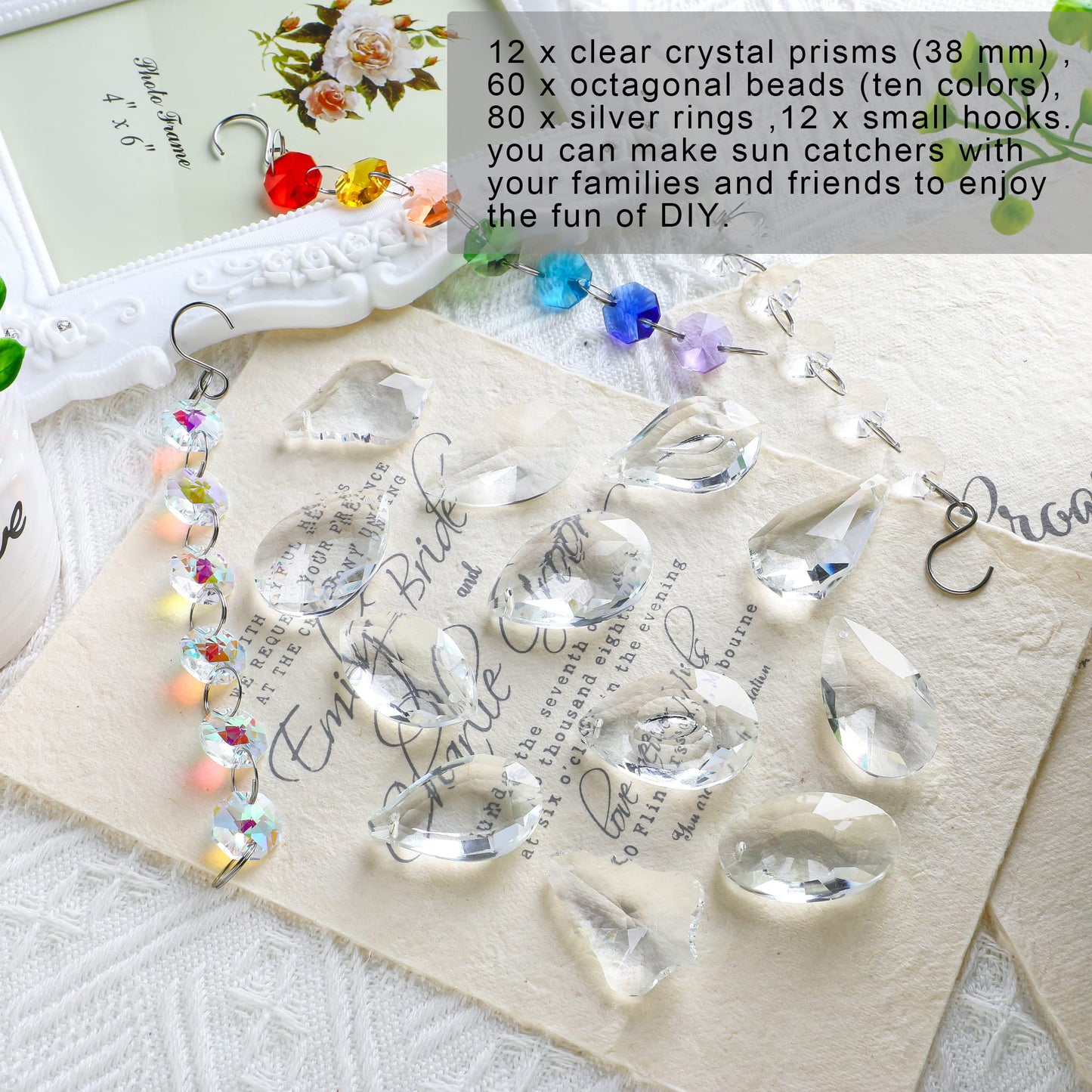 kanpura DIY Suncatchers 164pcs Sun Catchers Making Kit for Adults Clear Hanging Prism Sun Catcher with Crystals Rainbow Maker for Window Wedding Garden Christmas Decor