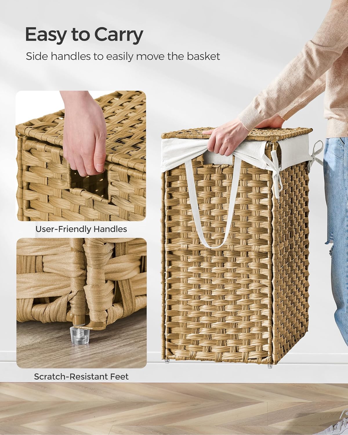 23.8 (90 ULCB51NL SONGMICS Laundry Hamper with Lid, Gallon L) Synthetic Rattan Clothes Laundry Basket with Lid