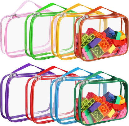 8 Packs Toy Storage Bags with Zipper, Clear PVC Organizing Bags, Reusable Toy Storage Organizer with Portable Handle