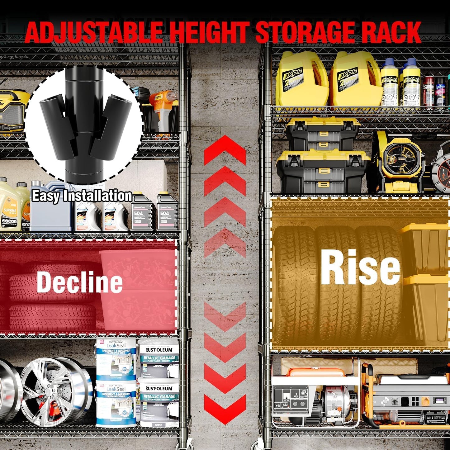 ActiveTrail 82.6" H x 59" W Storage Rack with Wheels, 5-Tier Heavy-Duty Wire Shelving Unit, Adjustable Shelves, Supports up to 3300 LBS, Ideal for Garage, Kitchen, Pantry, and Home Organization