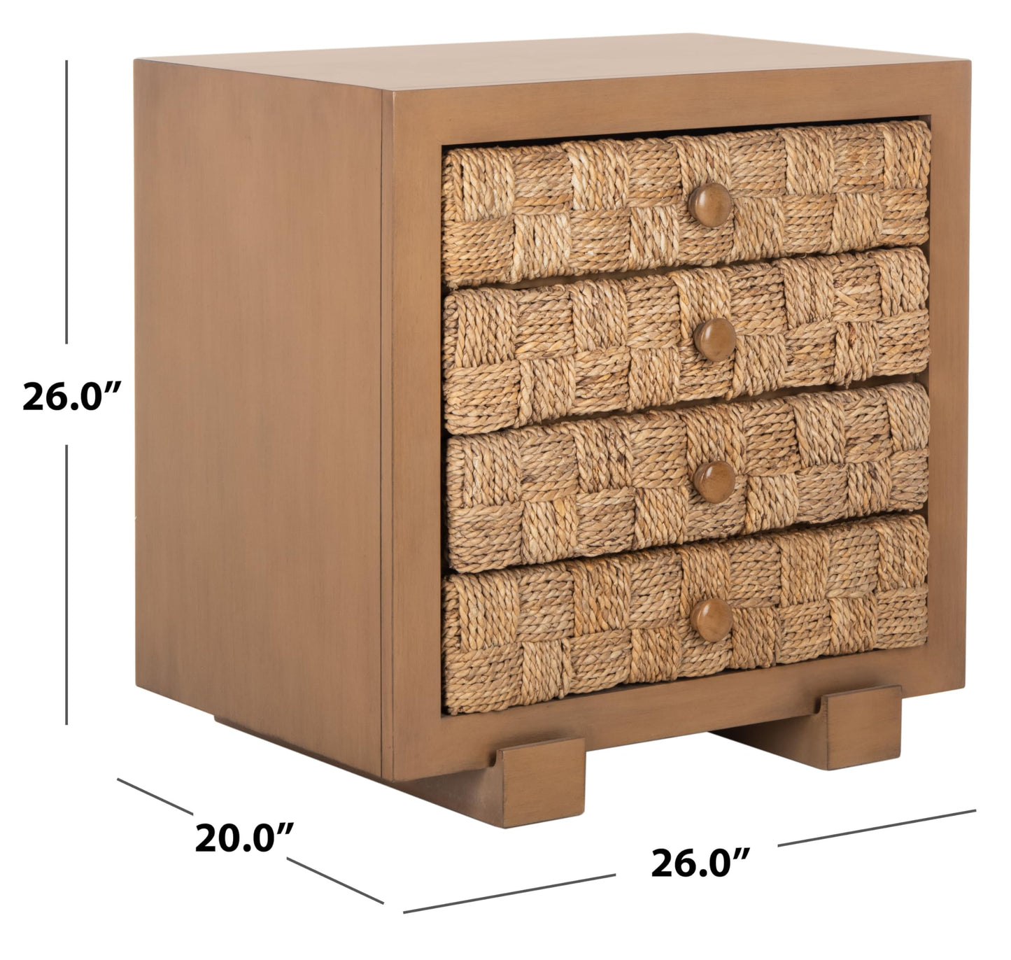 SAFAVIEH Couture Collection Rosario Natural/Dark Brown Woven 4-Drawer Accent Table Nightstand (Fully Assembled)