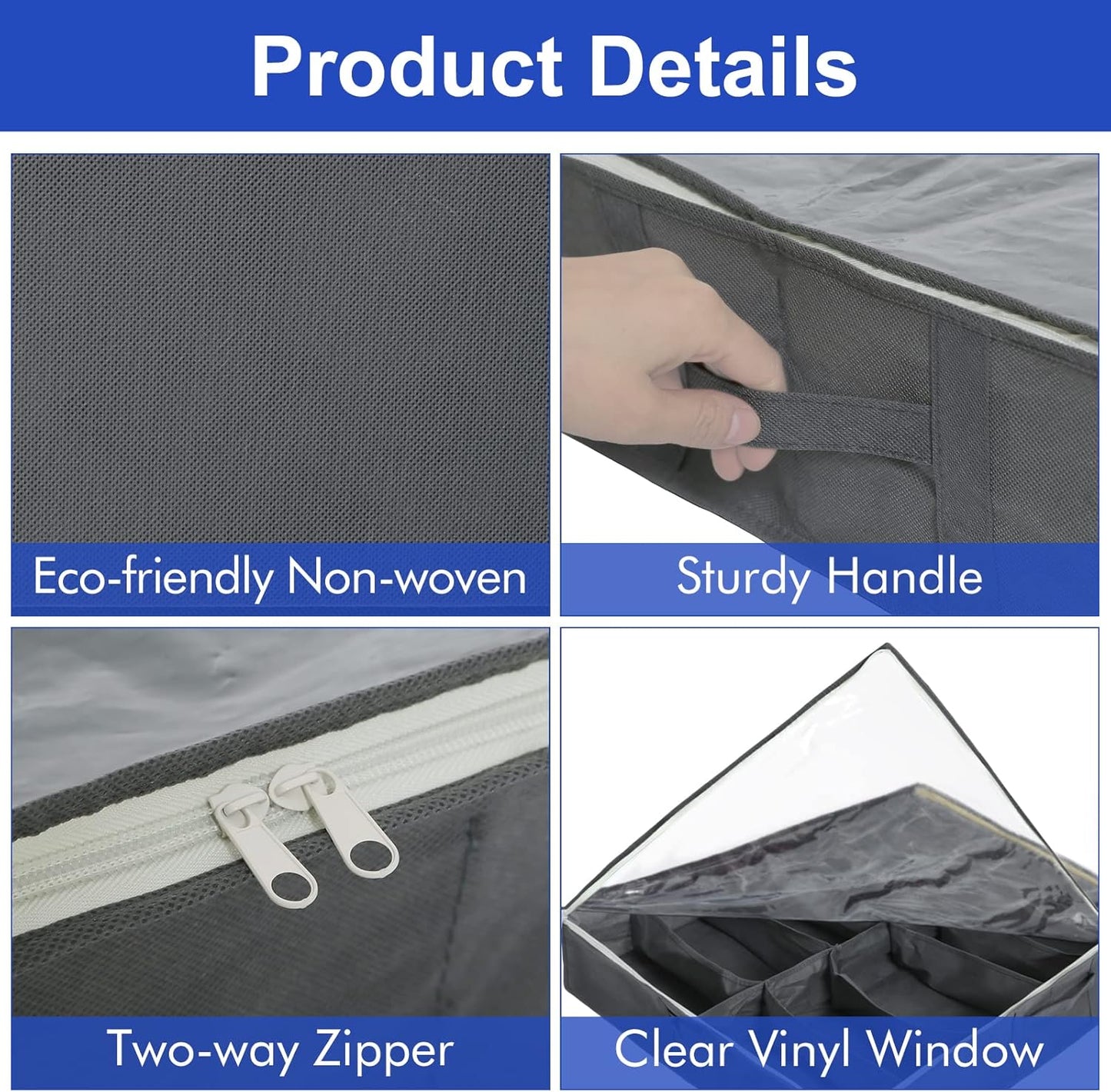 Surblue Under Bed Shoe Storage Organizer, Underbed Shoes Closet Storage Solution, Fits 12 Pairs