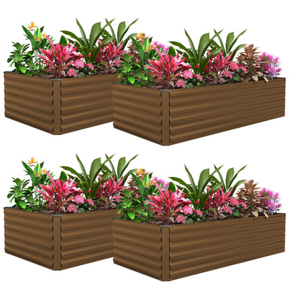 FOOWIN 4pcs 8x4x2ft Galvanized Raised Garden Bed, Planter Raised Garden Boxes Outdoor, Large Metal Raised Beds for Gardening, Garden Bed for Vegetables, Flowers, Herb,478 Gallon Capacity, Brown