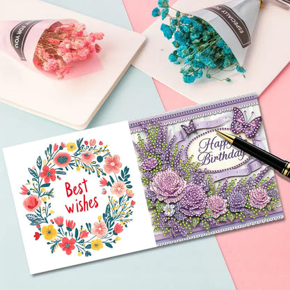 ARTopet 6Pcs DIY Folding Greeting Card Diamond Art Painting Creative Design Foldable Thank You Cards Blessing Greeting Card Set for Birthday Christmas Crafts Gift-Happy birthday01