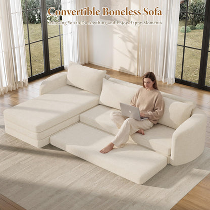 Vesgantti 6 in 1 Convertible Folding Sleeper Sofa Bed, 110.2" Modular Sectional Sofa with Curved Armrest, Chenille Boneless Couch for Living Room, No Assembly Required, Beige, Left Facing Chaise