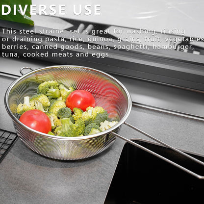 ICEICE Metal Fine Mesh Strainer and Colander for Kitchen with Handle, Stainless Steel Pasta Strainer/Kitchen Funnel/Collander/Sifter for Strain/Wash Vegetables, Fruits, Spaghetti, Rice (10.2＂)