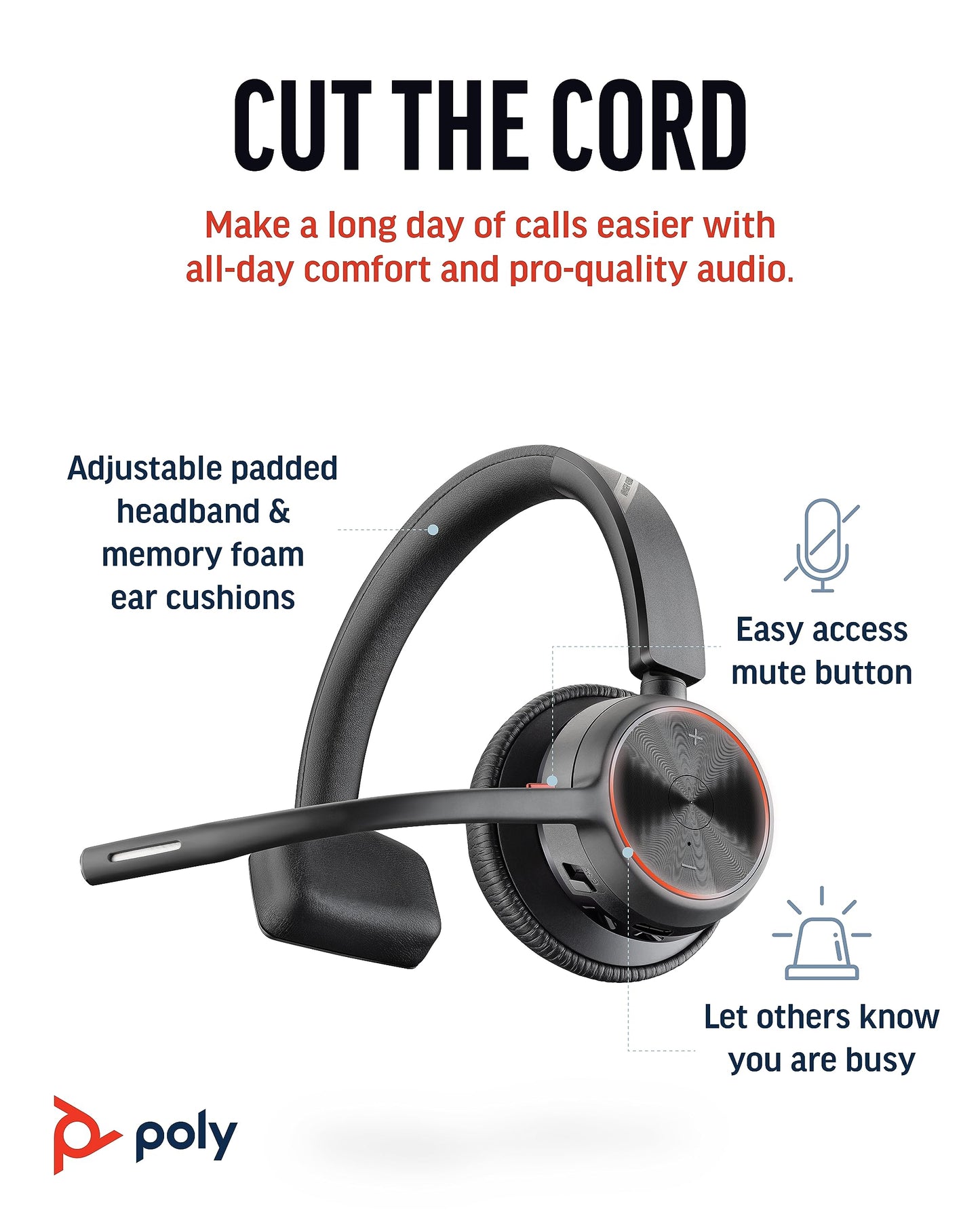Poly Voyager 4310 UC Wireless Headset (Plantronics) - Single-Ear Bluetooth Headset w/Noise-Canceling Mic - Connect PC/Mac/Mobile via Bluetooth - Works w/Teams, Zoom, & More - Amazon Exclusive
