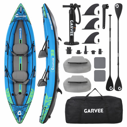 GarveeLife Inflatable Kayak,2-Person Kayak for Adults 12.5FT/450 LBS Weight Capacity,Portable Touring Kayak Canoe with Paddle, Kayak Seat, Pedal, Hand Pump and Bag