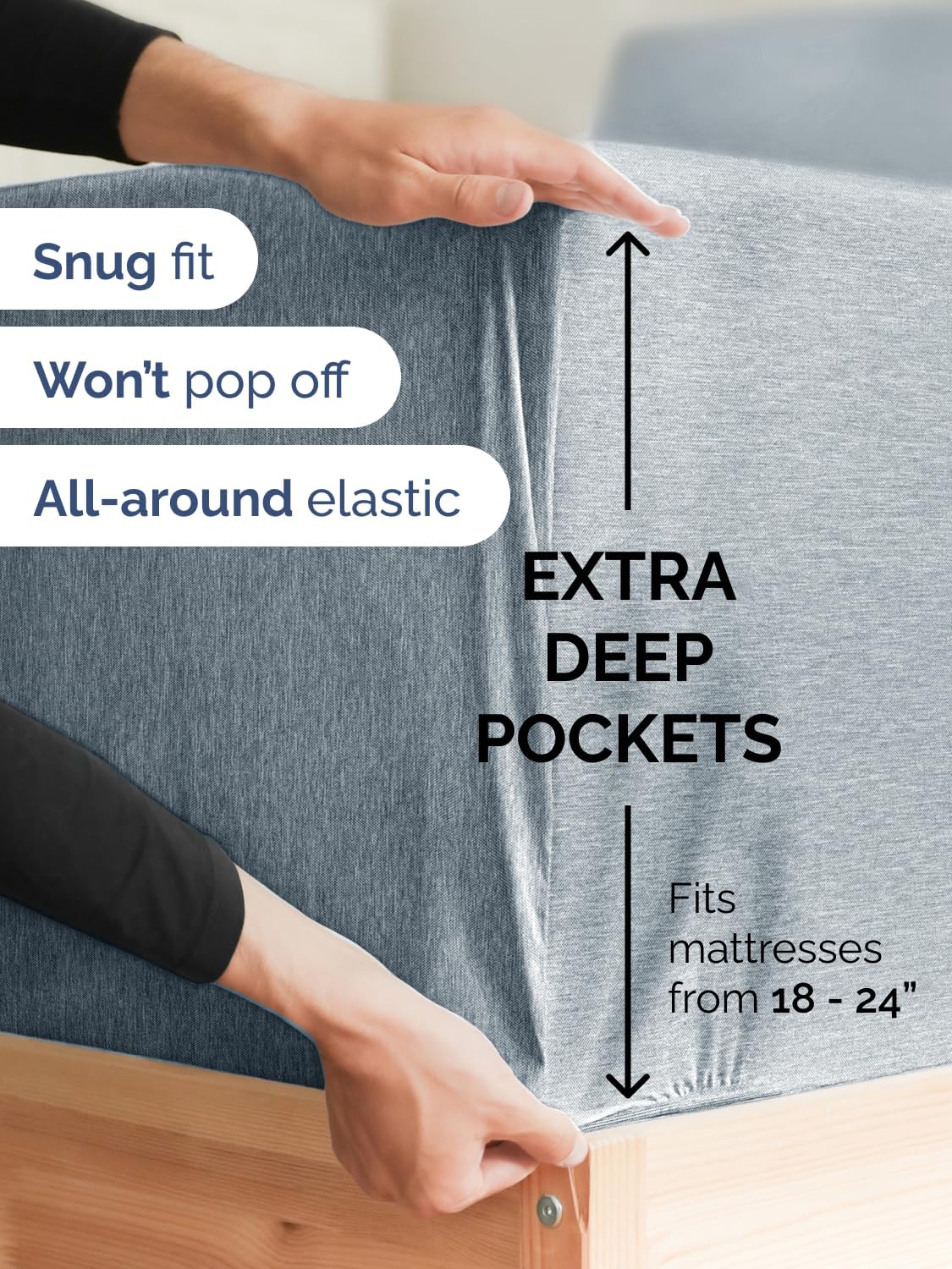 Skiennix Extra Deep King Sheet Set - 6-Piece Breathable Cooling Bedding - Soft, Wrinkle-Free Heathered Blue