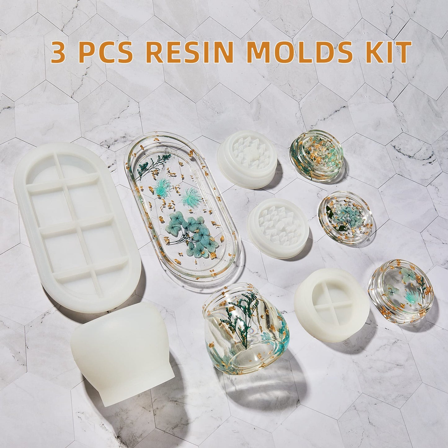 3-Piece Silicone Molds for Epoxy Resin, Including Rolling Tray, Pudding Jar with Lid and Grinder Molds for Resin Casting, DIY Silicone Moulds Kit for Storage and Decoration