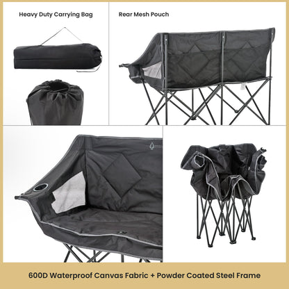 ARROWHEAD OUTDOOR 2-Pack Portable Folding Camp Loveseat Chair w/Glass & Cup Holders, Heavy Duty Carry Bag, 650 lbs Weight Capacity