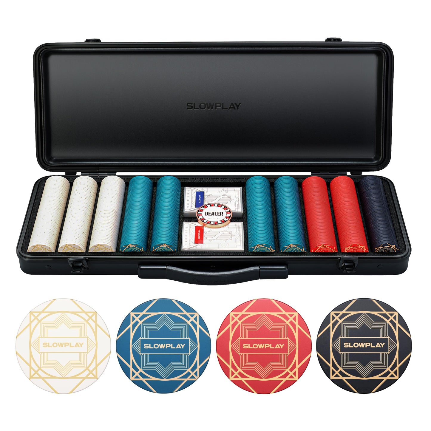 SLOWPLAY Nash Ceramic Poker Chips Set for Texas Hold'em, 500 PCS [Blank Chips], 43mm & 12g Each | Features a High-end Chip case with Extra Durable German Polycarbonate Shell
