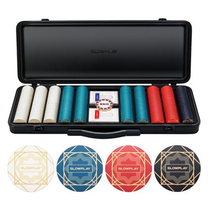 SLOWPLAY Nash Ceramic Poker Chips Set for Texas Hold'em, 500 PCS [Blank Chips], 43mm & 12g Each | Features a High-end Chip case with Extra Durable German Polycarbonate Shell