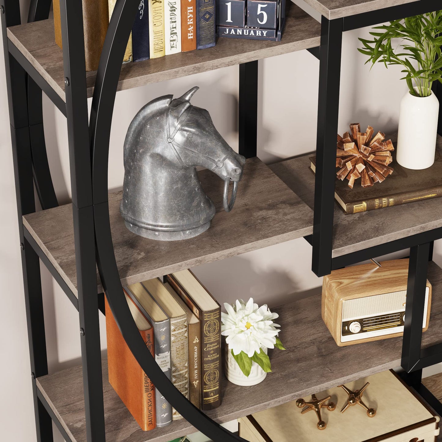 Tribesigns Bookshelf, Industrial 5-Tier Etagere Bookcase, 70.8" Tall Bookshelf with 8 Storage Shelf, Book Shelf Display Tack Shelving Unit for Home Office (Vintage Grey,2PC)