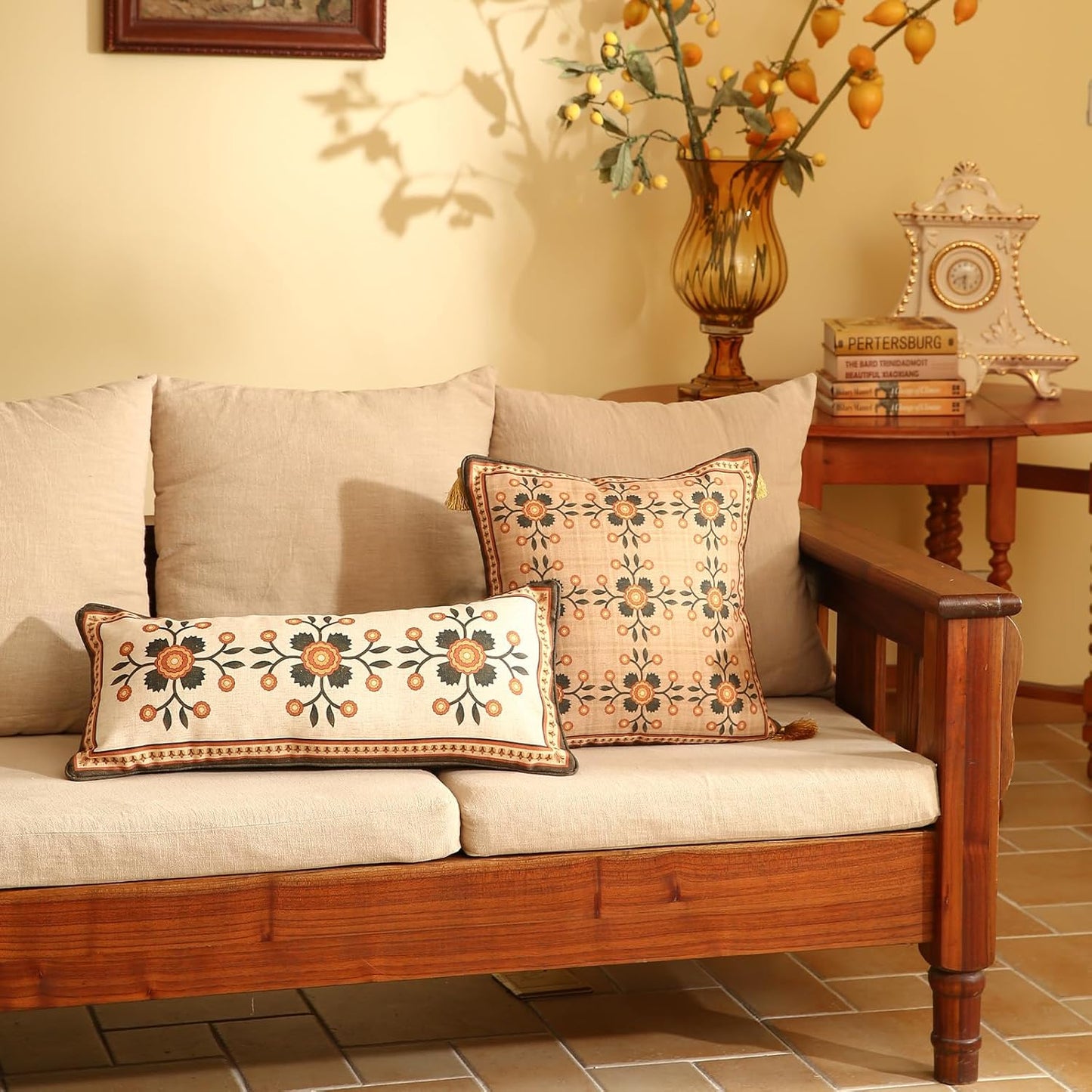 Set 1,Floral 12"x20" bilin gaier Brown Throw Pillow Covers of Farmhouse Linen Accent Pillows Cover for Couch Throw