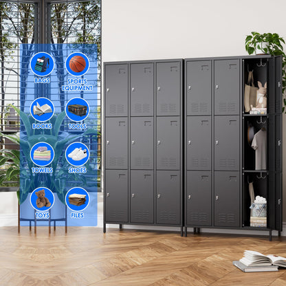METAN Metal Locker for School Office Gym Bedroom,9 Doors Black Steel Storage Locker Cabinet for Employees, Industrial Storage Locker, Assembly Required (9 Door-Black)