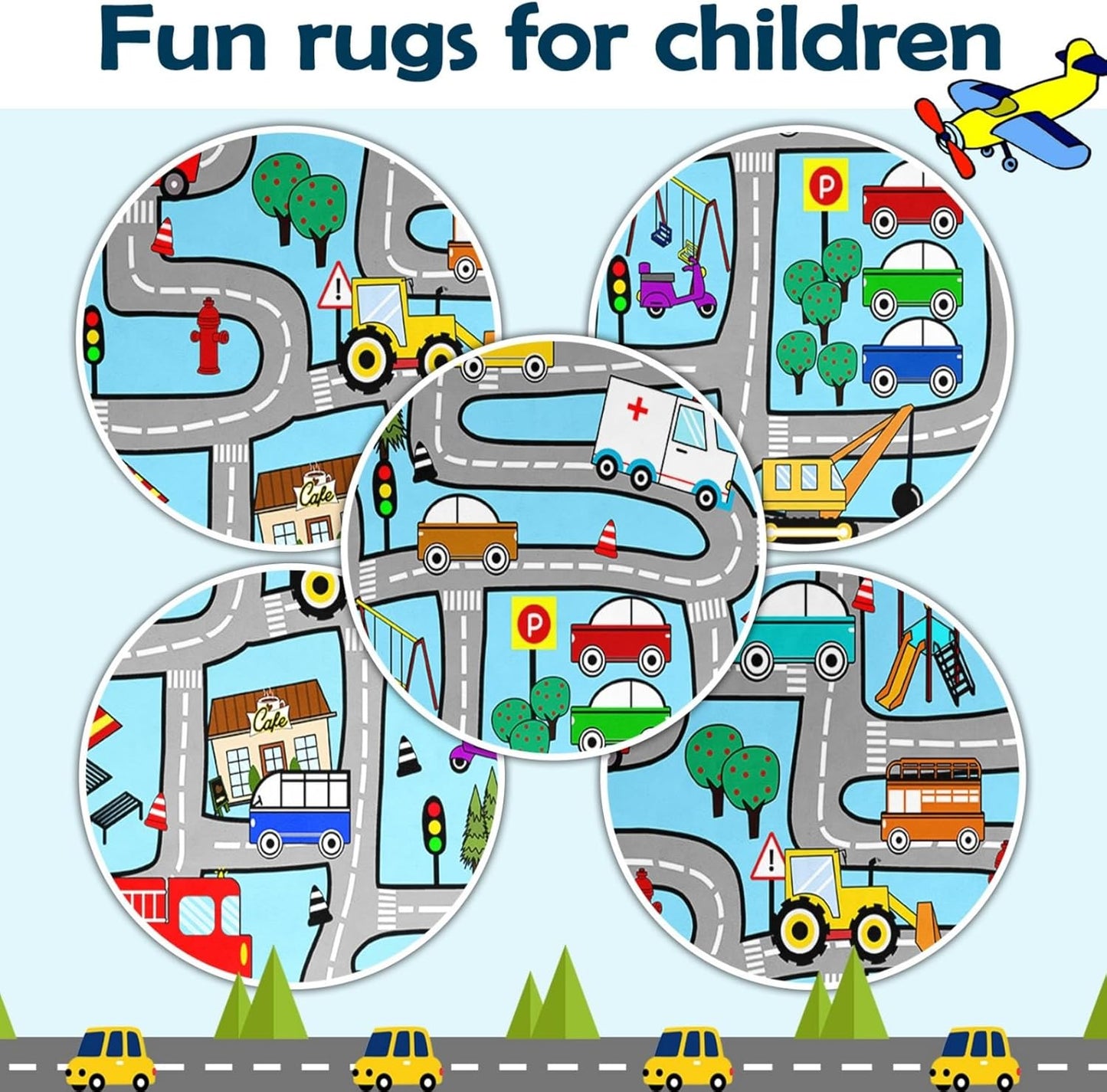 5x7 Interactive Feet Car Road Rug for Kids' Playroom