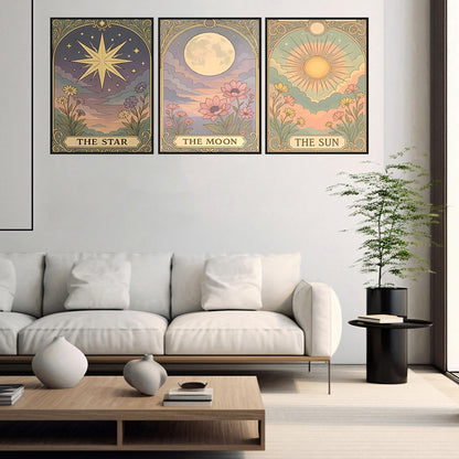 Zythron 3 Pack Tarot Diamond Art Kits for Adults,Sun Moon Star Diamond Painting Kits for Adults Beginner DIY 5D Full Drill Gem Art Painting Kit for Home Wall Decor Gifts 12x16 in
