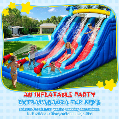 22FT Oxford Inflatable Water Slide Family Version of Water Park Equipped with a Pool Climbing Area and Slide Track Suitable for Summer Swimming Pool Parties and Family Gatherings （Include Blower）