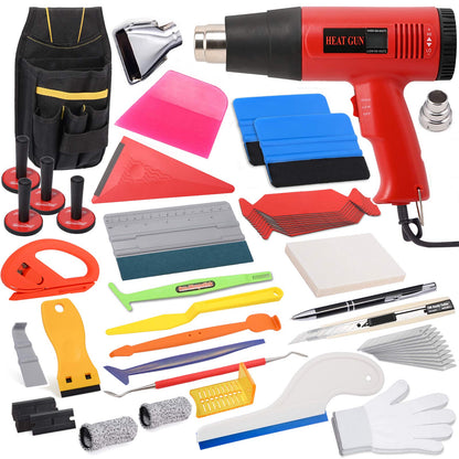 Vinyl Wrap Tool Kit for Car Wrapping, Window Tinting Film Application and PPF Installation, Includes 110V Heat Gun for Vinyl, Toolkit Bag, Micro Wrap Squeegee, Magnet Holder, Film Cutter, Scraper