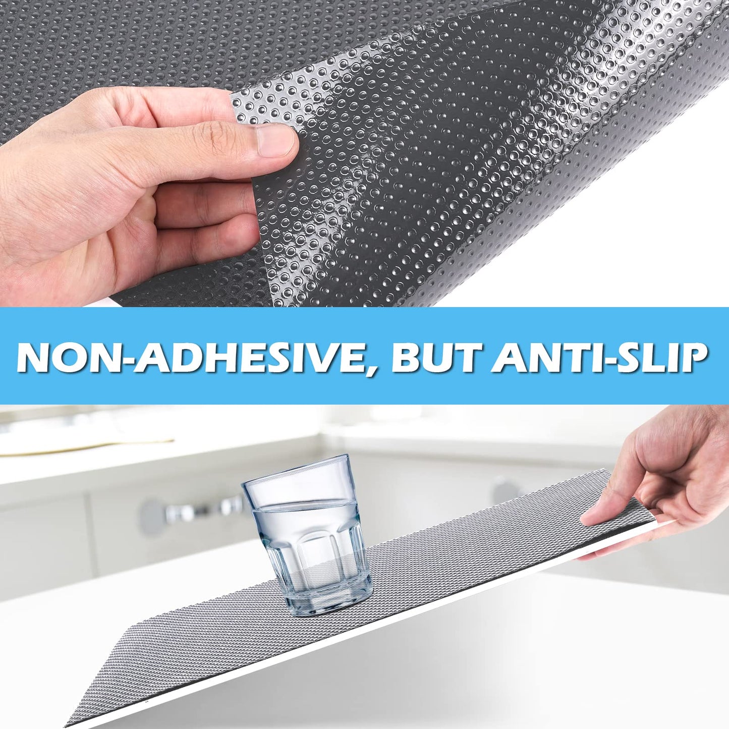 MooiFun Drawer Liners, Waterproof Shelf Liner, Anti-Slip Non-Adhesive BPA Free Kitchen Cupboard Cabinet Liner Refridge Fridge Mats Sink Protector Strong Durable for Home Office (20" x 240"/Grey)