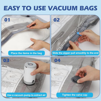 Travel Vacuum Storage Bags with Rechargeable Air Pump, 11 Pack Portable Space Saver Bags, Compression Bags for Clothing, Bedding, Seasonal Storage & Packing Bags for Moving