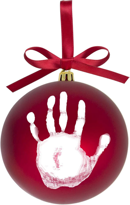 Tiny Ideas Christmas Baby's Handprint Ball Ornament - DIY Classic Christmas Tree Keepsake Gift, Red