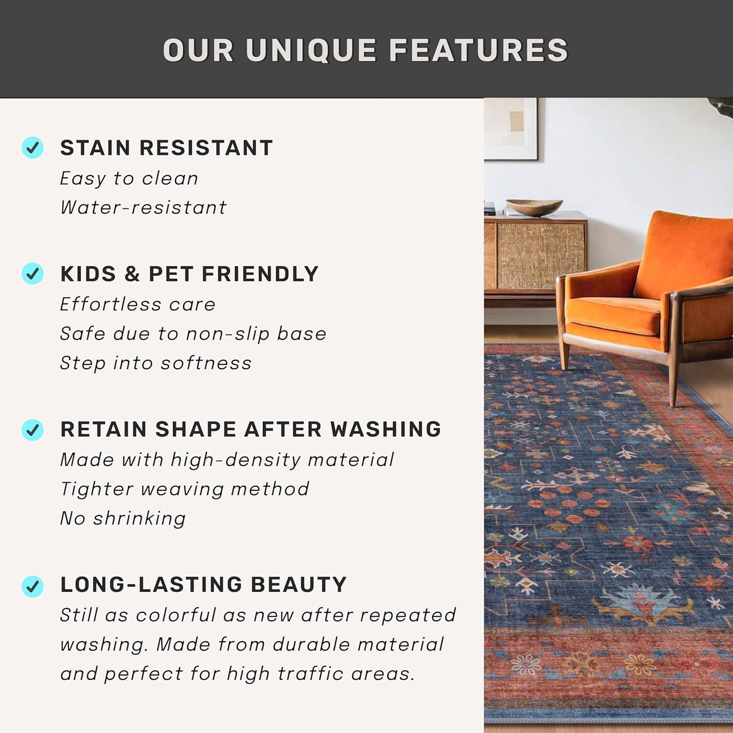 Skiennix Washable Kitchen Rug - Stain Resistant Non-Slip Mat for Indoor Entryway | 3x6 Navy Blue