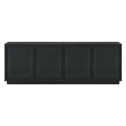 Henn&Hart TV Stand for TVs up to 78" with 2 Concealed Storage Cabinets, Rattan Insert Detailing, and Adjustable Shelves for Living Room, Family Room, or Office, Natural Black