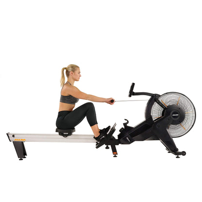Sunny Health & Fitness Asuna 8580 Ventus Rowing Machine – Air & Magnetic Resistance, 330 LB Capacity, Performance Monitor, Foldable 50" Aluminum Rail, Home Cardio Rower
