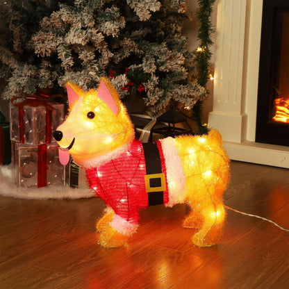 WATERGLIDE 17-Inch Lighted Christmas Dog Decoration - Pre-Lit 3D Tinsel Puppy for Indoor/Outdoor Holiday Display