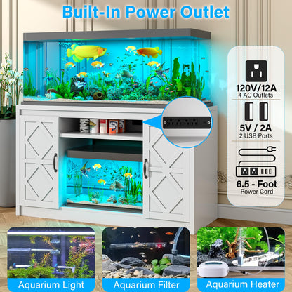 kepptory 55-75 Gallon Fish Tank Stand with Diamond Doors & Power Outlet, Heavy Duty Aquarium Stand with Cabinet Storage for Fish Tank, Turtle Tank, Reptile Terrarium (White)