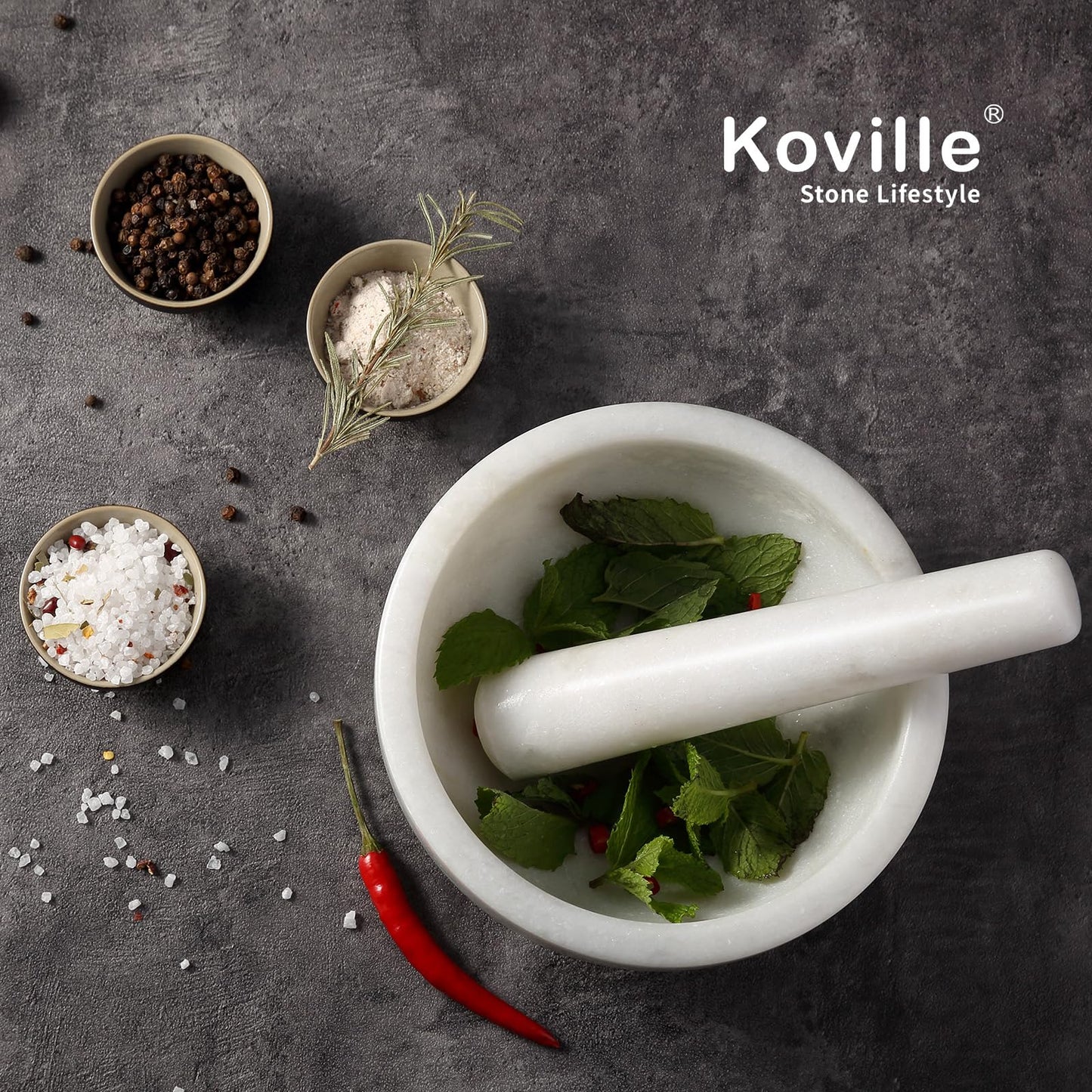 Koville Marble Mortar and Pestle Set, 7"-4 Cups Grinder Bowl for Guacamole, Salsa, Pill Crusher, Spice, Herb, Garlic, Nut, Heavy Duty Grinder for Kitchen(Namib Fantasy)