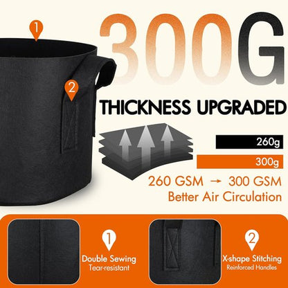 Gardzen 1 Gallon Grow Bags - 10-Pack Heavy Duty 300G Thickened Fabric with Handles for Aeration