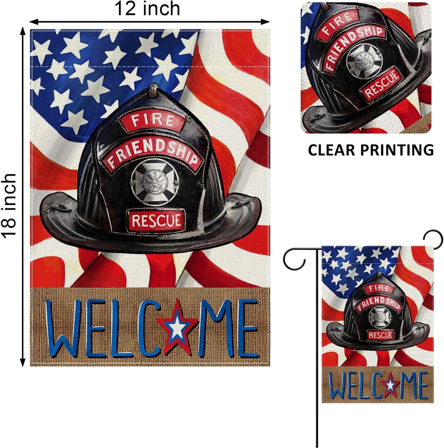 Welcome Firefighters Helmet Garden Flag, Fireman Emergency Rescue Alert Decorations, Double Sided 12x18 Outdoor Decor