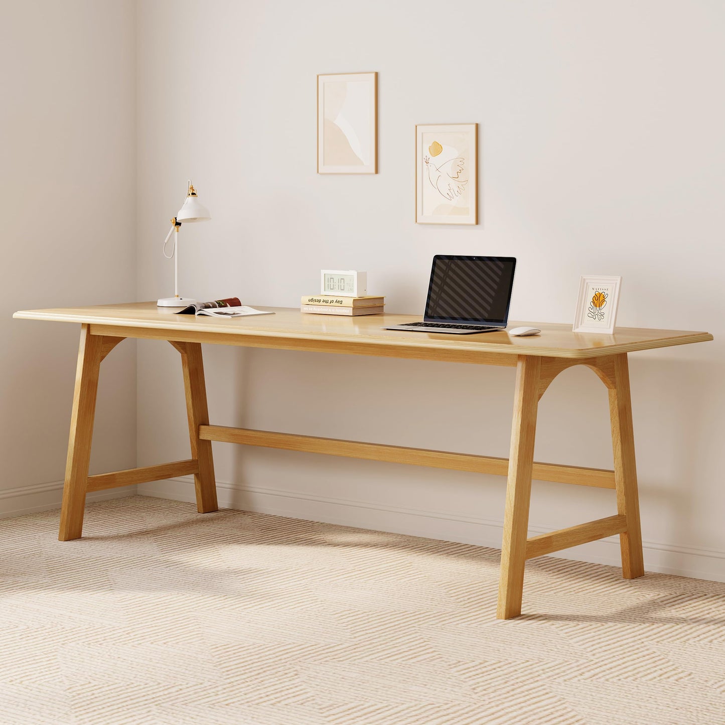 IOTXY Solid Wood Writing Table - 72" W x 24" D Minimalist Long Computer Desk for Home Office, Work, Study, Creativity, and PC Workstation, Oak